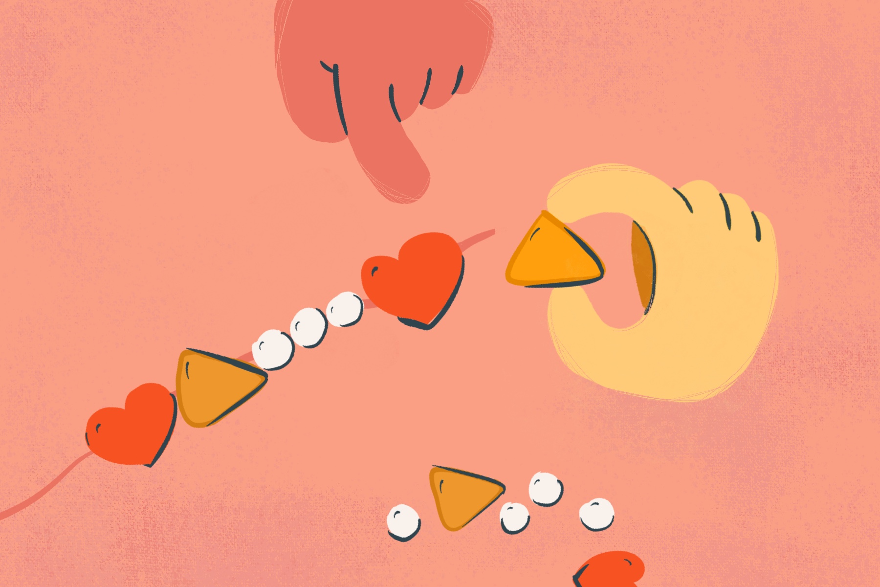 Illustration of two hands creating a loop pattern with beads